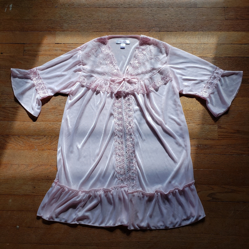 Vintage Sindrella pink lace ruffle lingerie bed jacket Large L